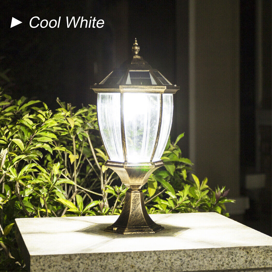 Solar Stone Pillar Light Hexagonal Solar Post Lamp Clear Glass Gate Porch Light